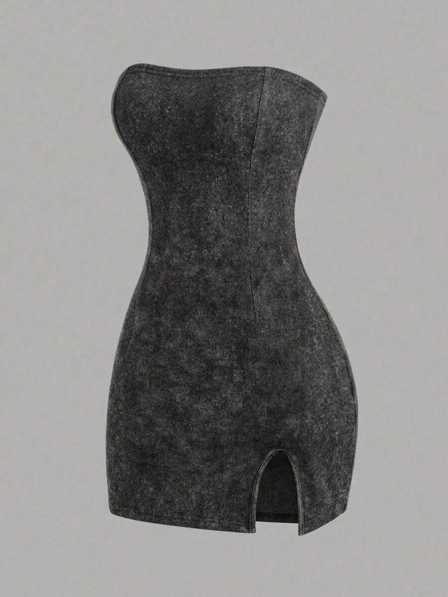 Sweetra Women's Elegant Waist-Cinching Denim Dress, Suitable For Parties And Gatherings - Black - View 1