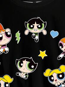 THE POWERPUFF GIRLS X SHEIN 大尺碼女款圓領卡通印花休閒日常夏季T恤 - 白色 - 查看 4