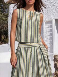 Nöista STRIPED SET ( CROP TOP AND MAXI SKIRT) - Army Green - View 3