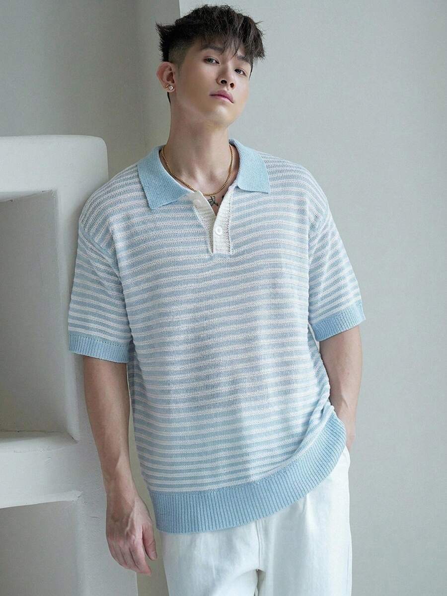 DAZY Men's Colorblock Summer Knit Top - Blue - View 1