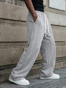 PAVTROS Men's Drawstring Waist Pocket Casual Versatile Daily Wear Sweatpants - Grey - View 3