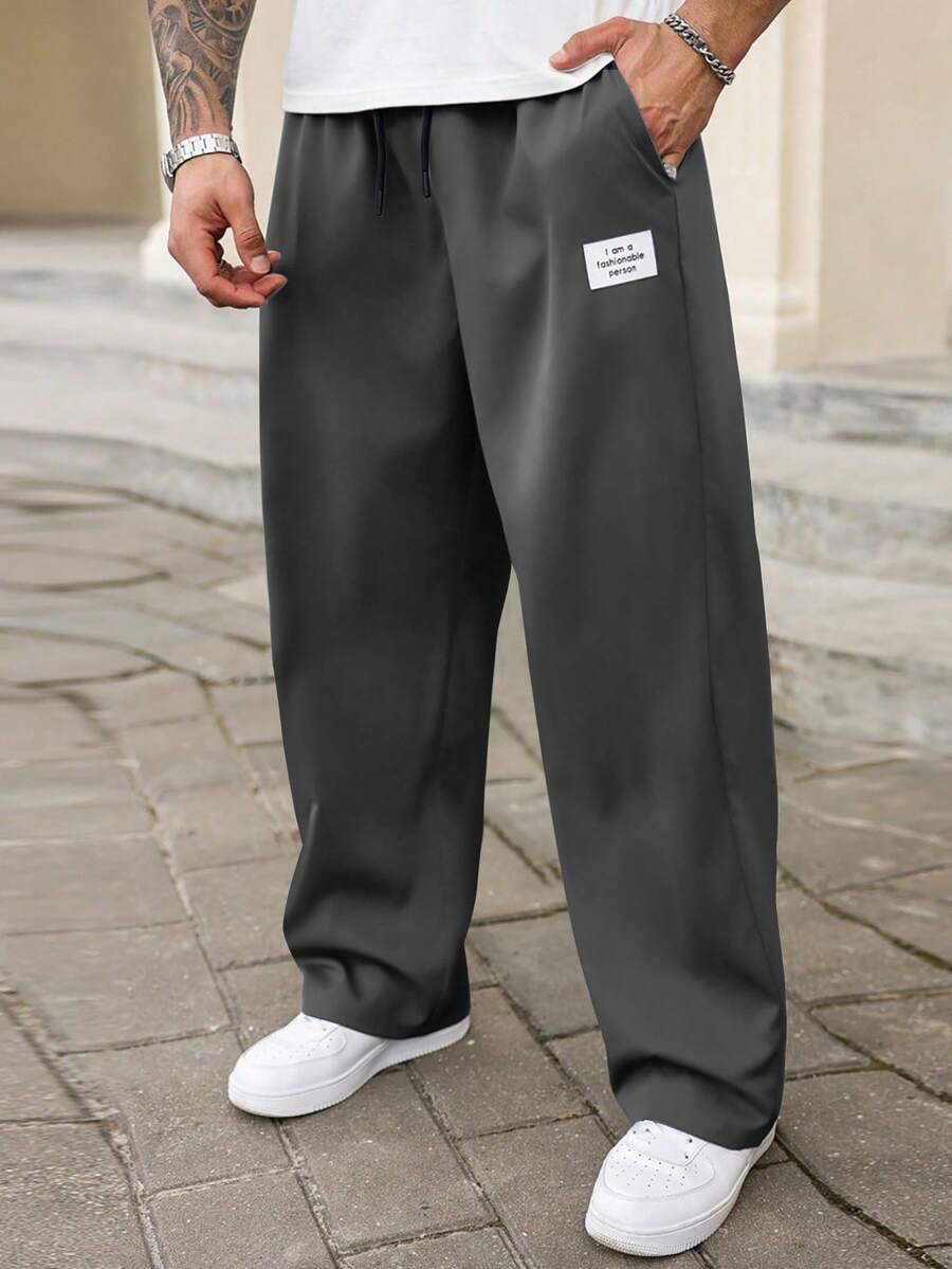 Manfinity Homme Men's Plus Size Denim Pocket Loose Casual Long Pants - Grey - View 1