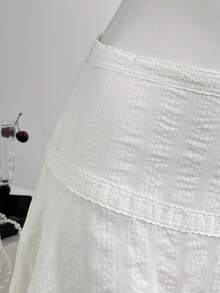 SHEIN Sweetro White Mid-Length A-Line Skirt For Women, New Design With High-End Patchwork Detail - White - View 3