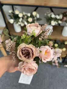 1Piece French Small Bouquet Artificial Flower For Home Table Centerpiece Hotel Lobby Decoration Wedding Party Vase Filler Elegant Style High Quality Trending Now - Coffee Brown - View 7