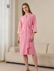 SHEIN 1 buah Jubah Mandi Waffle, Menyerap Keringat dan Cepat Kering, Pakaian Tidur Unisex, Jubah Mandi Musim Semi/Panas untuk Homestay, Hotel, SPA, Potongan Longgar, Berbagai Warna, Desain Minimalis, Perlengkapan Kamar Mandi & Rumah untuk Kembali ke Sekolah - MultiWarna - View 24