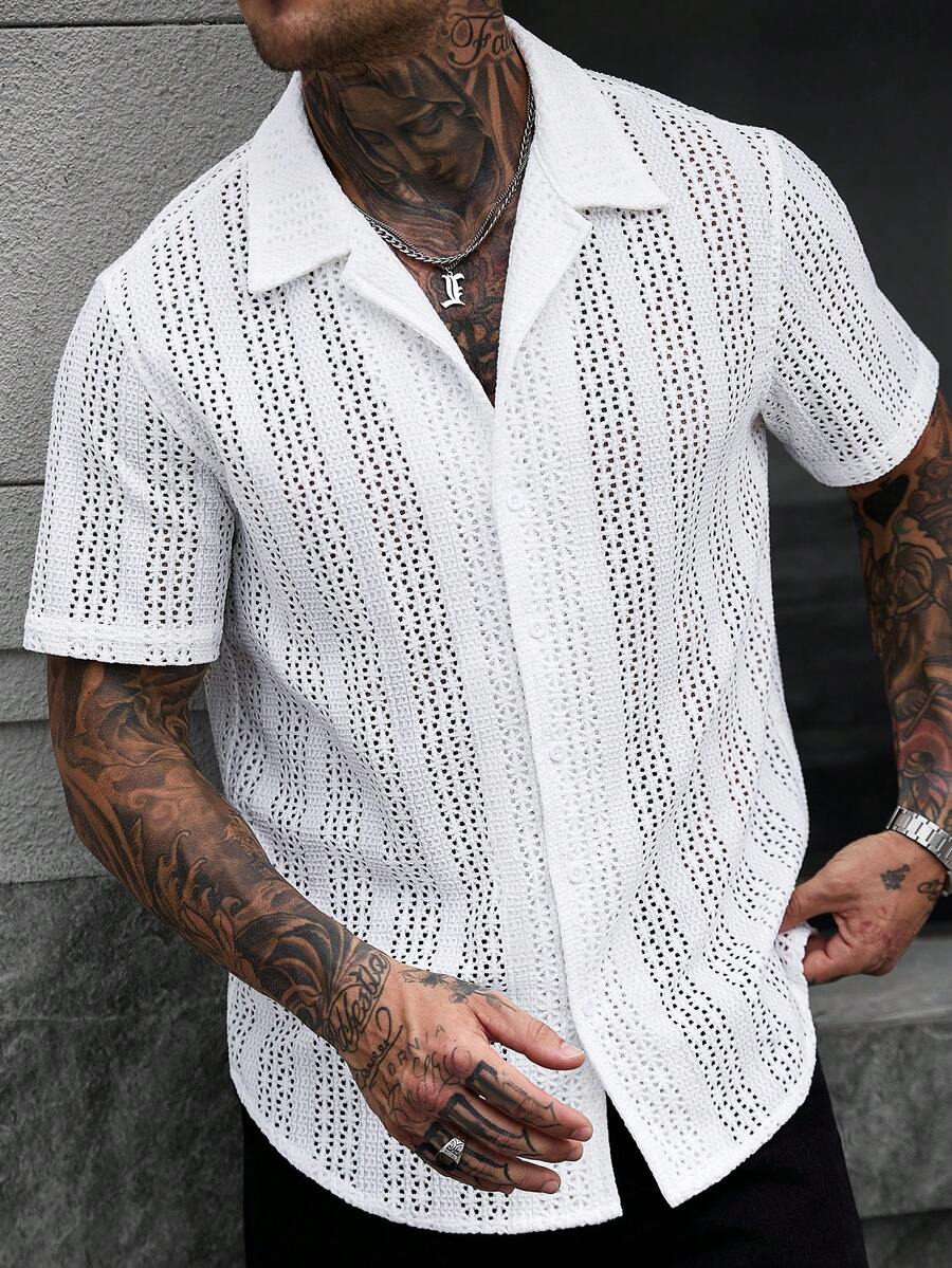 Manfinity CasualCool Men's Summer Casual Solid Color Short Sleeve Shirt - White - View 1