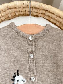 SHEIN Newborn Baby Girl Autumn/Winter Cute Cartoon Pattern Long Sleeve Sweater Romper - Khaki - View 6