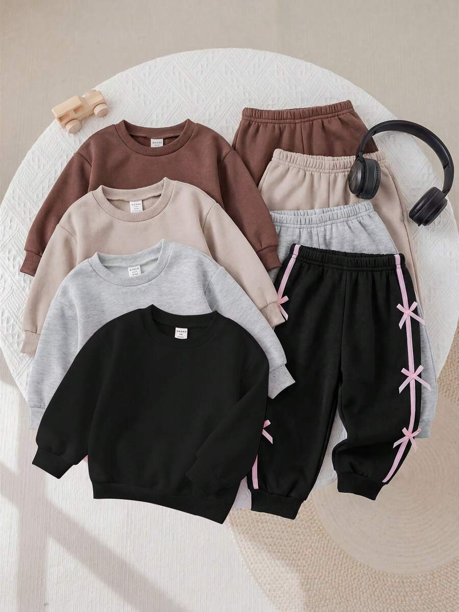 SHEIN Baby Mädchen Herbst/Winter süß lässig vielseitig Strick Thermofutter einfarbig lange Hose (Top und Hose separat erhältlich) - Verschiedenfarbig - Übersicht 1