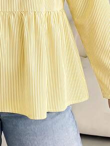 SHEIN LUNE Kemeja Wanita Musim Gugur/Dingin Terbaru Terlaris Motif Garis-garis Kasual Serbaguna Lengan Panjang Leher Bulat Ukuran Besar - MultiWarna - View 3