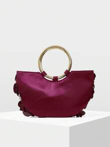MOTF WOMEN'S FASHION BURGUNDY SEQUINED HANDBAG, ROUND HANDLE, EXQUISITE SHINY SIMPLE SEMI-ROUND BAG, SUITABLE FOR DATING AND PARTIES, SUMMER VACATION, TRAVEL, SEASIDE, BEACH, BOHEMIAN, MATCHING - Burgundy - View 4