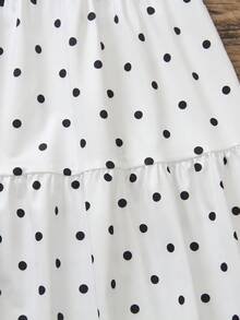 SHEIN Elladie kids 歐美風少女黑白波點細肩帶上衣與黑白波點層次長裙，適合外出、旅行、派對，女童細肩帶裙裝兩件套 - 黑與白 - 查看 8