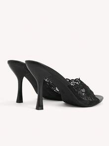 CUCCOO CHICEST 女款刺繡蕾絲圓頭細高跟涼鞋 - 黑色 - 查看 6
