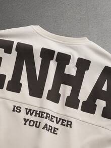 Manfinity Roghcode Sudadera de manga larga con cuello redondo, gráfico de letras, casual y versátil para uso diario para hombres - Albaricoque - Ver 5