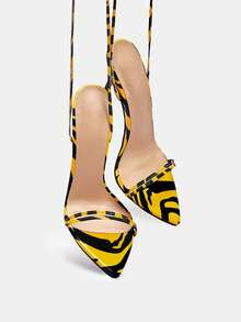 Glitzique 2026 New Sexy Party Lace-Up High Heels For Women, Summer Pointed Toe Stilettos, Elegant Strap Criss-Cross Sandals, Black Yellow Leopard Print Color Block - Black - View 11