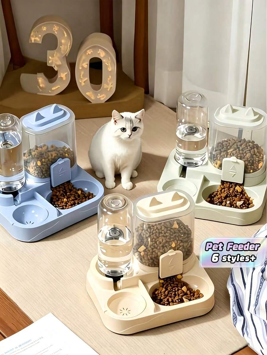 2IN1 Large Capacity Cat Feeder And Water Dispenser Dry Wet Separation 700ml Food Tray 400ml Gravity Water Bowl Durable Plastic Transparent Design For Indoor Travel Pet Cats Dogs - One Size Fits All - View 1