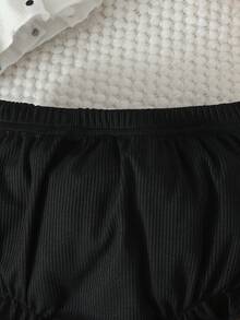 SHEIN 新生女嬰夏季新款印花圖案可愛三角圍兜套裝附髮帶 - 黑與白 - 查看 8