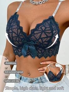 SHEIN Elacene 1件女款蕾絲無鋼圈內衣 - 水鴨藍 - 查看 6