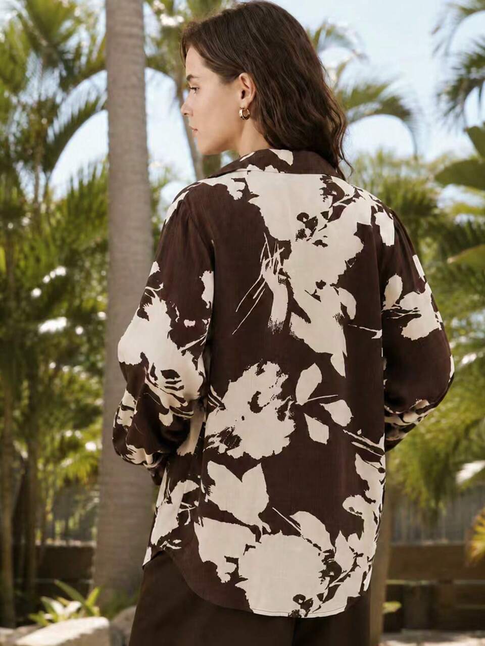 Anewsta Women's New Casual Commuter Everyday Travel Mature Minimalist Floral Print Blouse Brown Floral Autumn