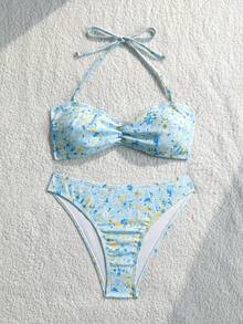Swim Mod 花卉蕾絲可愛甜美復古休閒度假海灘海邊女款泳衣套裝 - 彩色 - 查看 5