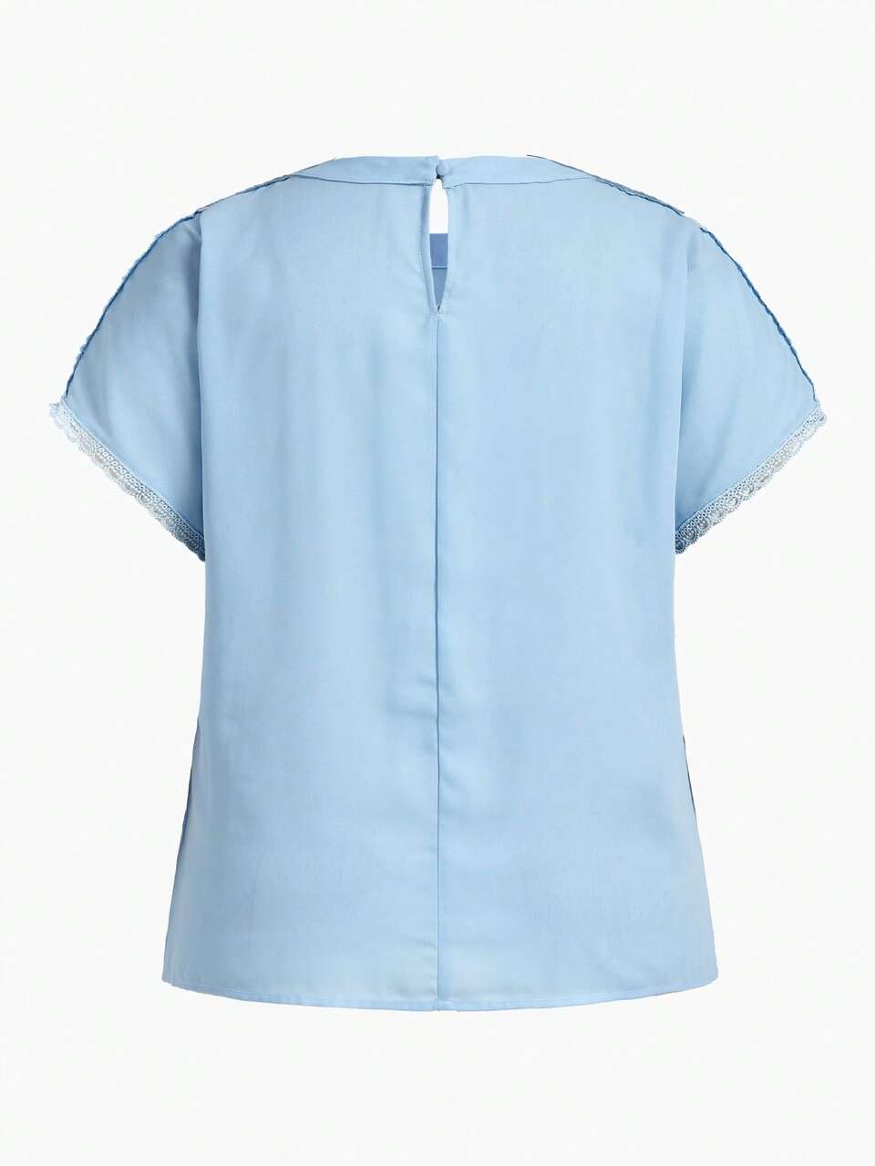 PLUS SIZE CONTRAST LACE ROUND NECK T-SHIRT