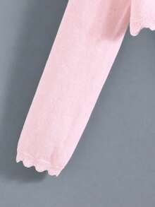 SHEIN Elladie kids 女童荷葉邊飾針織開襟披肩外套，簡約時尚百搭秋季開衫 - 粉色 - 查看 3