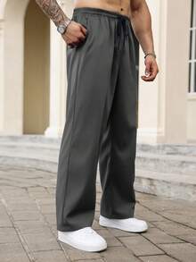 Manfinity Homme Men's Plus Size Denim Pocket Loose Casual Long Pants - Grey - View 3