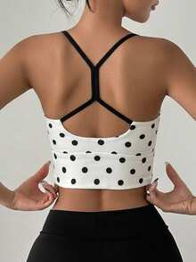 DAZY Polka Dot All-Over Print Contrast Color Strap Padded Sports Bra For Women - White - View 1
