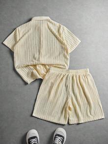 Manfinity Homme Men's Knitted Jacquard Short Sleeve Shirt Set - Light Yellow - View 2