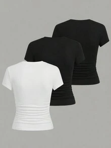 EMERY ROSE Women's Solid Color Casual Versatile Daily Short Sleeve T-Shirt - Multicolor - View 2
