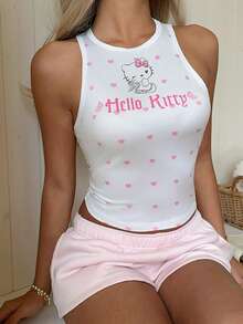 CovetEZ HELLO KITTY AND FRIENDS | SHEIN Tank Top Wanita Kasual Minimalis Leher Bulat Pas Badan Cocok untuk Musim Panas - MultiWarna - View 6