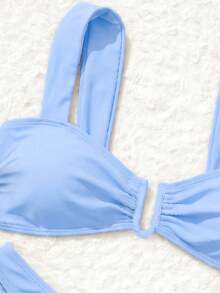 Bonvoyette Summer Hot-Selling Polka Dot Design Fashion Beach Girl Two-Piece Bikini - Blue - View 7