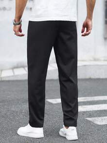 Manfinity Homme 男士抽繩腰帶口袋商務休閒長褲 - 黑色 - 查看 2