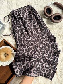 Comfortcana Pantalones largos holgados con cintura con cordón y estampado de leopardo para mujer talla grande - Marrón - Ver 4