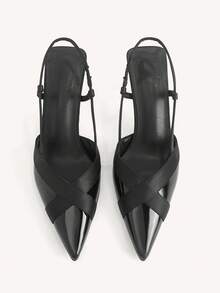 CUCCOO CHICEST Black Pointed Toe Closed Toe Sandals Women's Word With Patent Leather Temperament Shoes Slingback Skirt High Heels - Black - View 2