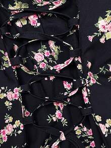 Skyraze Women Bowknot Strap Floral Print Long Dress For Summer,Graduation Dress,Modest Dresses For Women - Black - View 3