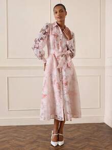 Lilora Women's Long Jacquard Shirt Dress, High-End Fashion Versatile Elegant, Suitable For Commuting, Daily Casual, Outing, Party, Summer, Blush Pink - Pink - View 6