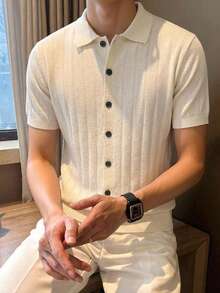 Manfinity Homme 男士素色短袖針織上衣 - 彩色 - 查看 2