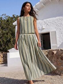Nöista STRIPED SET ( CROP TOP AND MAXI SKIRT) - Army Green - View 5