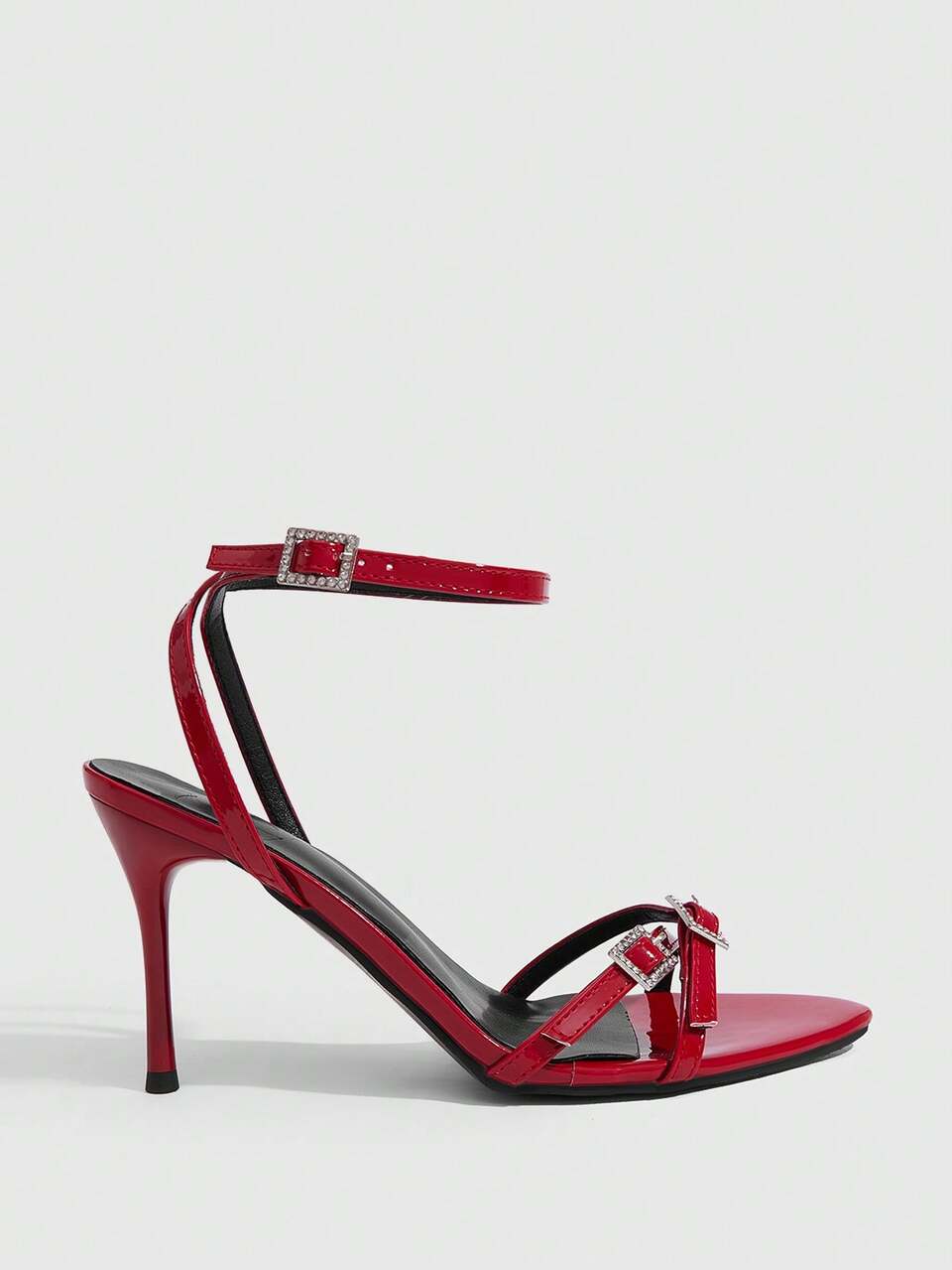 CUCCOO SZL Multi-Color Patent Leather Stiletto Sandals Rhinestone Square Buckle Pointed Shoes Sexy Dating