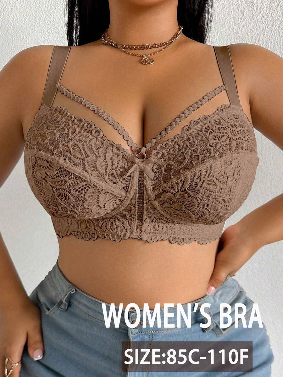 DesireSculpt Plus Size Lace Wireless Bra, 1pc - Coffee Brown - View 1