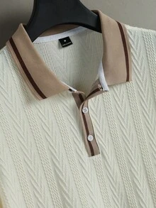 Manfinity CasualCool 男士緹花針織短袖POLO衫，成熟休閒風。適合日常出遊、朋友聚會和輕鬆週末。熱銷男士POLO衫。男士刺繡POLO衫，男士白色POLO衫。 - 杏色 - 查看 6