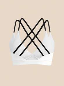 Cheerettes 女款 2 件組拼色交叉背日系健身運動內衣，柔軟彈性、透氣吸濕，可拆式內墊，對比色肩帶，適合健身房與瑜伽 - 彩色 - 查看 8