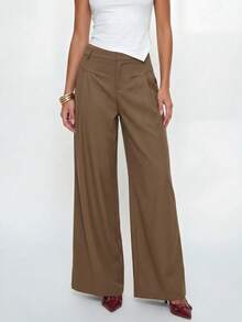 Avantive Women's Solid Color Pleated Wide Leg Loose Casual Long Pants - Cocoa - View 5