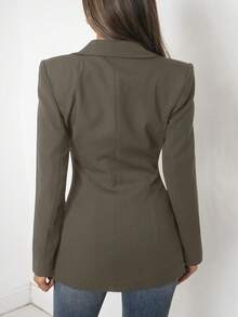 SHEIN Cottnline 休閑純色雙排扣收腰西裝外套 - 軍綠色 - 查看 2