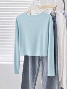 GlowEve Cooling Loose Casual Silhouette Cape Button-Up Top, Suitable For Daily Wear, Vacation, Commuting And Outings Travel Light Blue Autumn Everyday - Blue - View 2