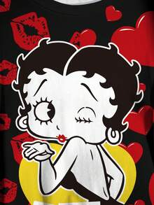 Betty Boop x SHEIN 大尺碼女款唇印短袖T恤 - 白色 - 查看 4