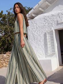 Nöista STRIPED SET ( CROP TOP AND MAXI SKIRT) - Army Green - View 2
