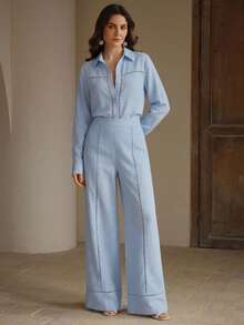 Anewsta Essential Women's Solid Color Casual Versatile Daily Wear Long Pants - Blue - View 8