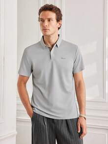 Officeau 专业男士衣橱免烫防皱凉爽短袖Polo衫，休闲商务通勤装 - 灰色 - 查看 4