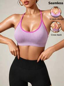 SHEIN Dewbera Soutien-gorge de sport pour femmes (Rose sans couture) - Rose bonbon - Voir 1